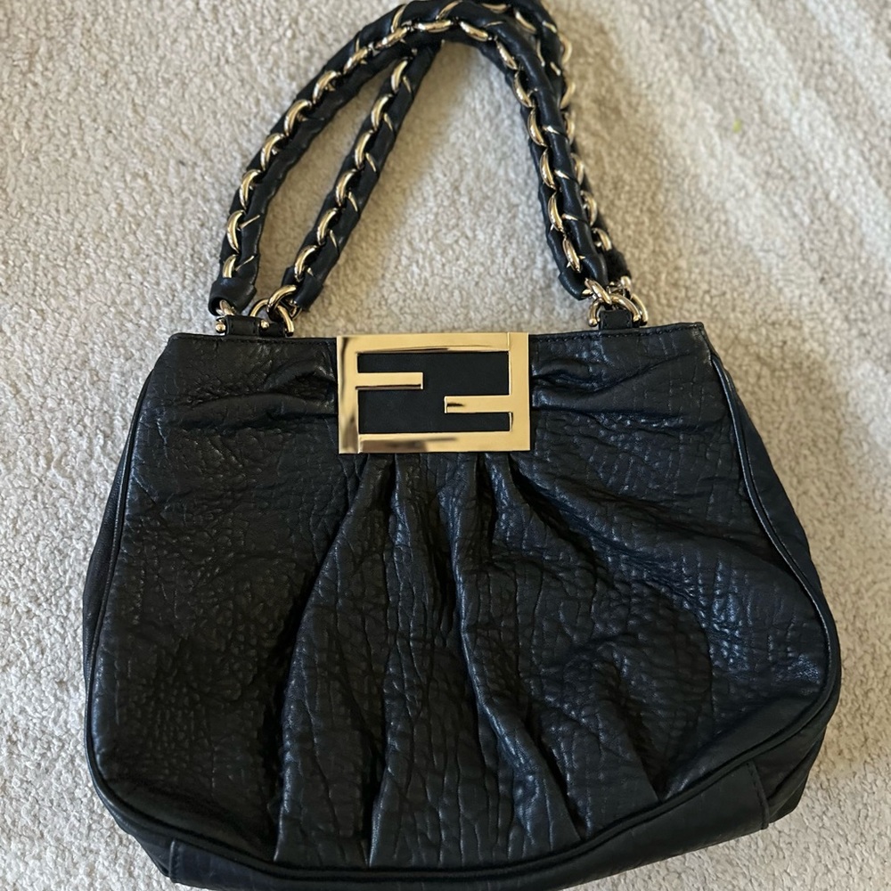 Fendi Black Pebbled Leather Handbag